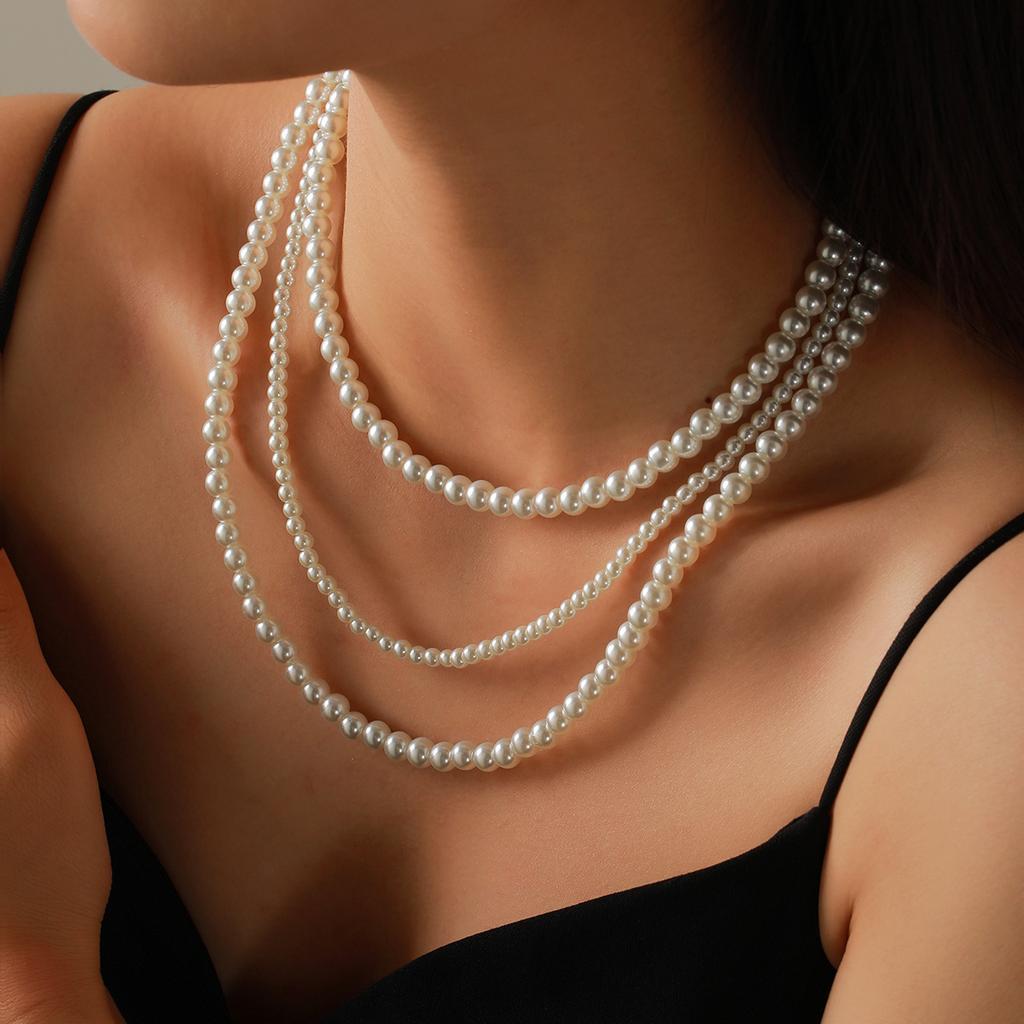 Exaggerated Cyber Multilayer Bead Punk Collar Clavicle Chain Geometric Bead Necklace Female Beads