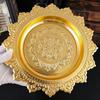 Buddhist-Style Fruit Tray,Alloy Auspicious Engraving Flower Shape Texture Home Cheese Food Plate,Altars Disc Table Decoration