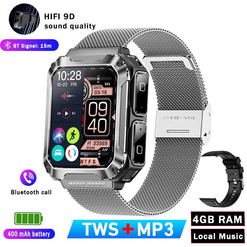 Smart Watch 3 In 1 Wireless Headset 4gb Memory 400 Mah Battery 1.96 Inch Screen Bluetooth Call Smartwatch Men Women+box