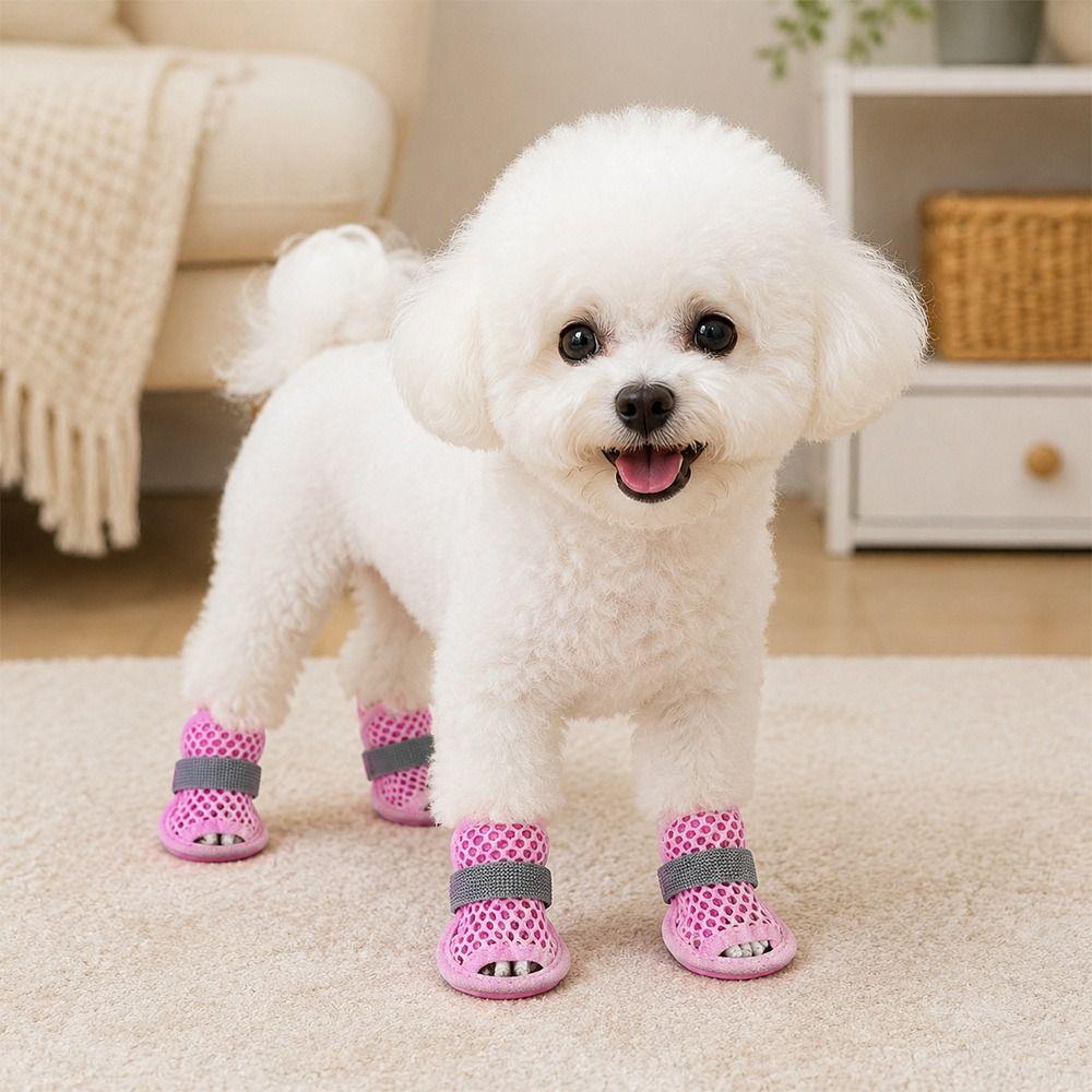 4Pcs Mesh Pet Sandals Soft-sole Cooling Dog Boots Cute Dog Foot Cover Summer