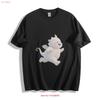 Cute Cartoon White Dragon Running T Shirt Vintage Washed Soft Streetwear Breathable Versatile Slightly Casual Graphic