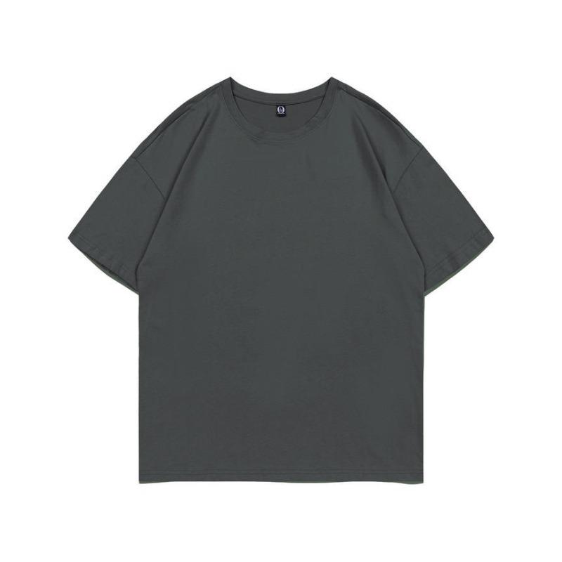 Summer new 200g pure cotton small shoulder youth campus sports and leisure loose solid color round neck short sleeves