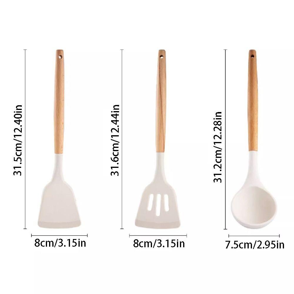 3Pcs Heat Resistant Non-Stick Spatula Wooden Handle Cooking Turner Spatula  Home Cooking