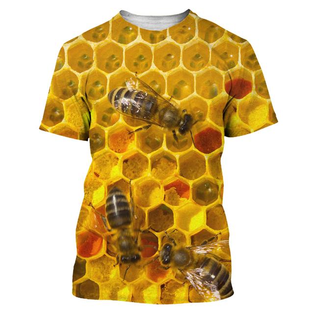 Camiseta masculina com estampa 3D, camiseta engraçada de verão com abelha, manga curta, camiseta masculina casual unissex, camiseta grande, harajuku, gola redonda