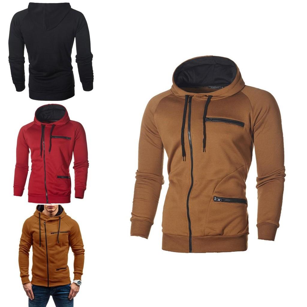 Cozy Men's Autumn Winter Hoodie Hooded Sweatshirt With Drawstring And Full-zip Closure