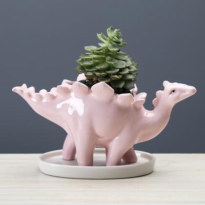 Kreativní květináč na sukulenty pro zahradničení, Stolní kreslený keramický květináč s dinosauřím ornamentem