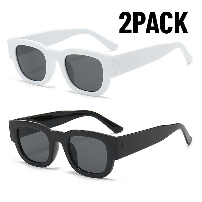 2PCS New Fashion Small Rectangle Sunglasses Men Women Wide Leg Glasses Outdoor Travel Shades Vintage Shades UV400