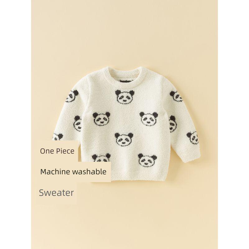 David Bella Half-Velvet Sweater Pullover 2026 Winter Girls' and Boys' Long-Sleeved Warm Panda Knitted Top