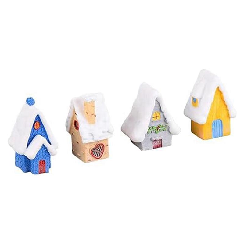 Christmas Miniatures Figurines, Mini Christmas Snow House Decor Ornaments, Christmas Doll House Fairy Garden Decorations Durable