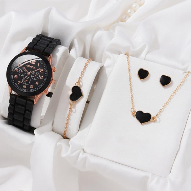 5/6PCS Luxury Watch Women Ring Necklace Earrings Bracelet Set Fashion Heart Butterfly Jewelry Ladies Quartz Wristwatch