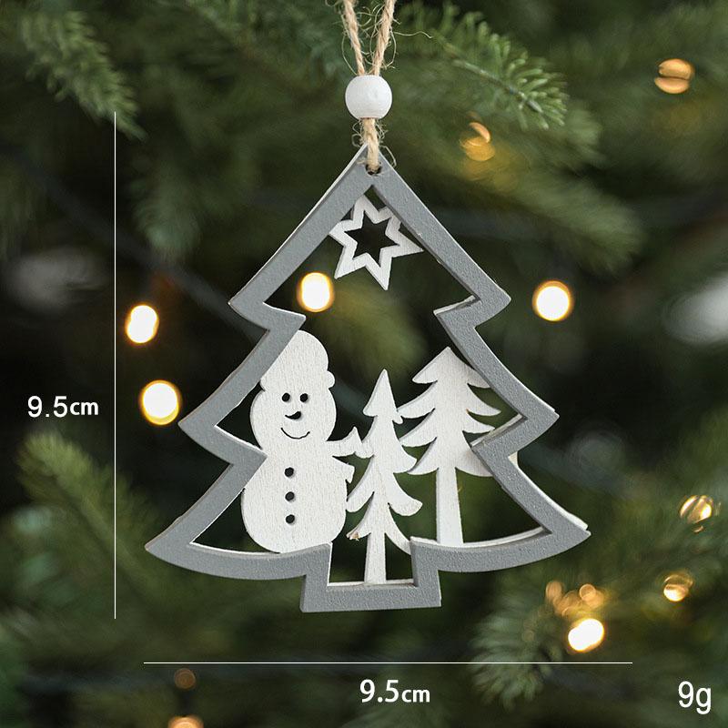Cross Border Hot Selling Gray Wooden Hollow Christmas Pendant Wooden Wooden Creative Christmas Tree Hanging Decoration