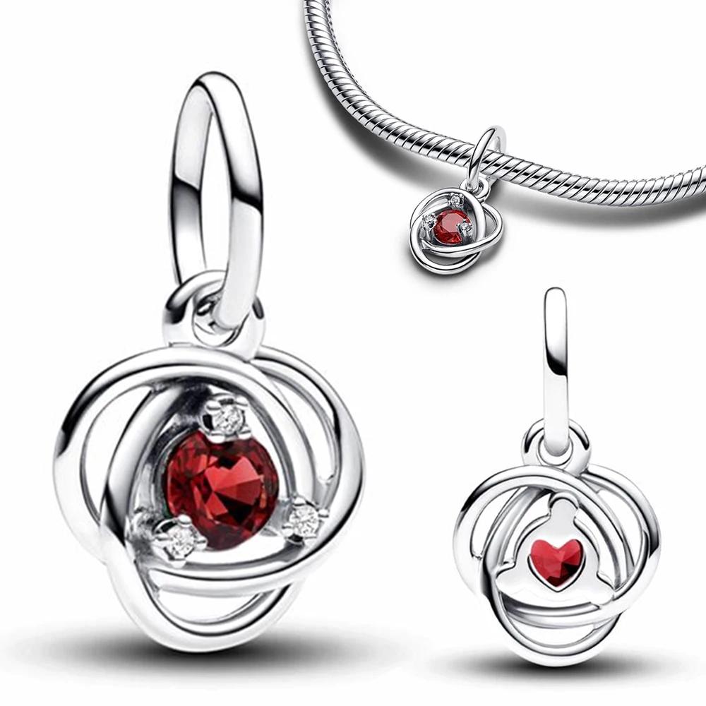Copper Twelve Month Birthstone Heart Eternity Charms Beads Pendant Fit Original Bracelet For Women Fine Jewelry