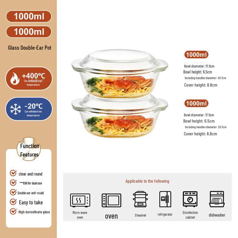 Qiwei Multi-Purpose Heat-Resistant Glass Bowl with Lid