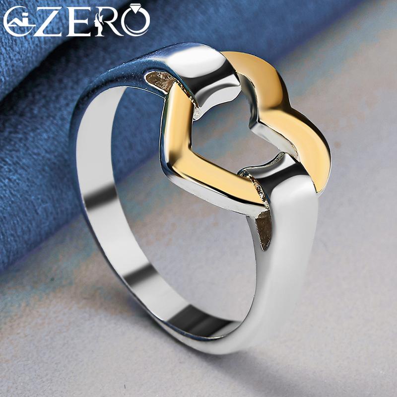 

High Quality 925 Sterling Silver Gold Romantic Heart Rings 7-10 Size for Women Man Couple Gifts Fashion Wedding Party Jewelry 7