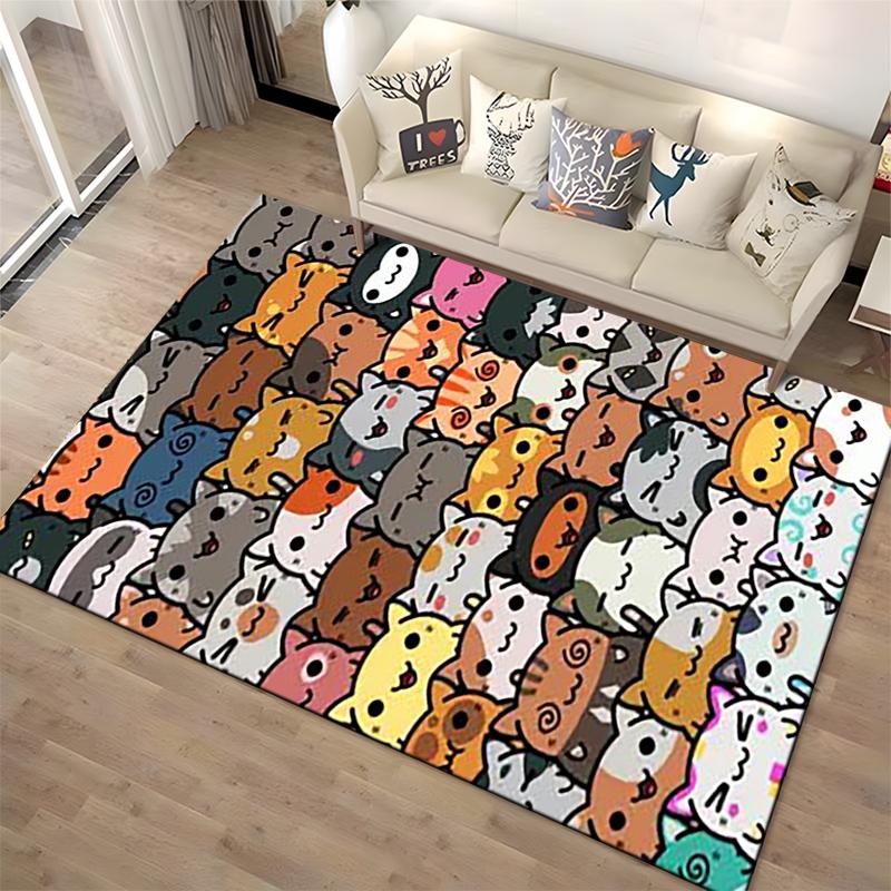 Colorful Cartoon Cat Pattern Carpet - Cute Animal Design for Home Decor Suitable for use as an anti-slip for room and bedroom sofas