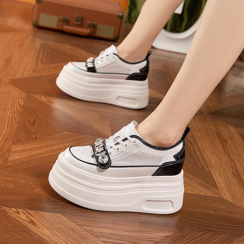 Women's 2025 Summer White Platform Sneakers - Thick-Soled, Breathable Mesh, Inner Lift, Casual Sports Style