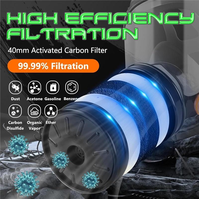 Gaz Maskeleri Hayatta Kalma Nükleer ve Kimyasal, 40mm Aktif Karbon Filtreli ve P-A-1 Filtreli Gaz Maskesi, Taktik Tam Yüz Solunum Maskesi