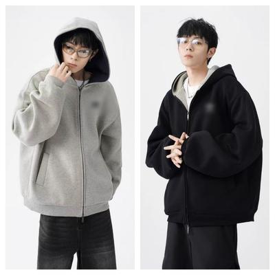 Unisex Casual Cotton Hooded Zip-Up Sweatshirt Jacket Lightweight Streetwear Teens Adults
