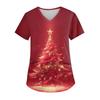 Women's V-neck Christmas Print Short-sleeved Pocket Side Slit Uniform Top