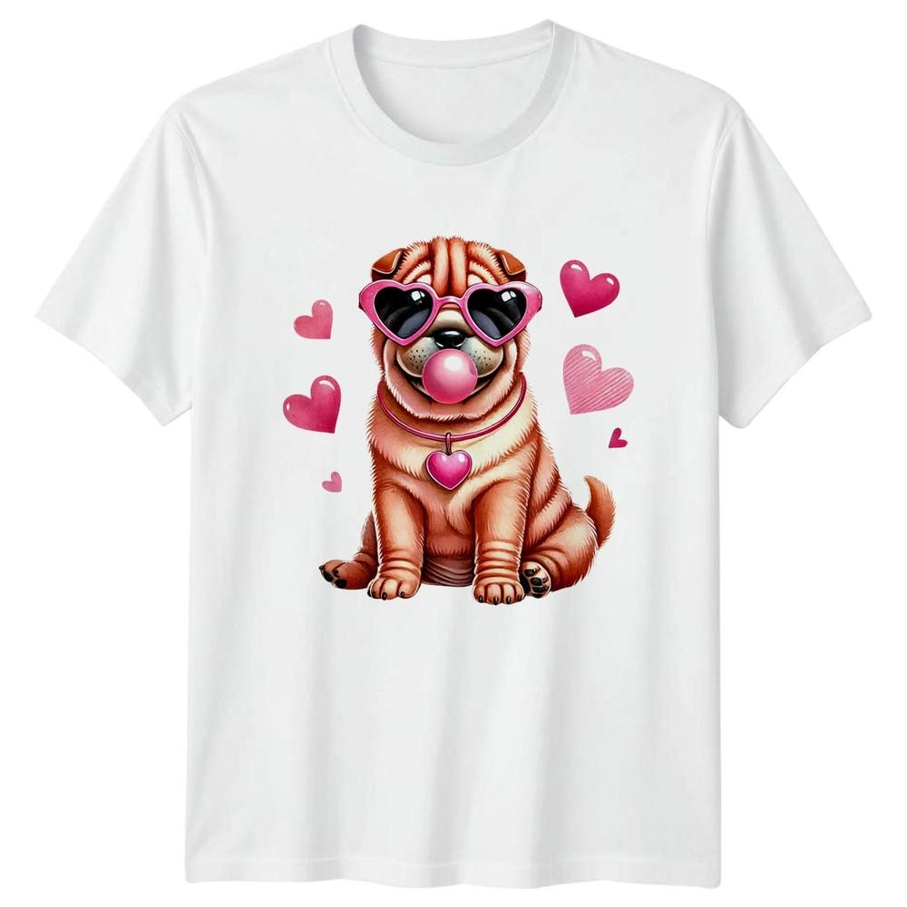 Cute Shar Pei Dog Blowing Gum Unisexs TShirt Shar Pei Dog Valentines Day Gift S