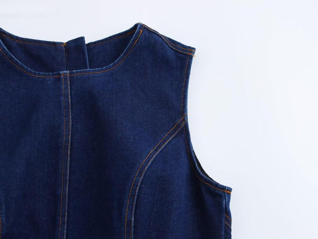Women's 2025 Spring Sleeveless Denim Midi Dress - Versatile Retro French Style