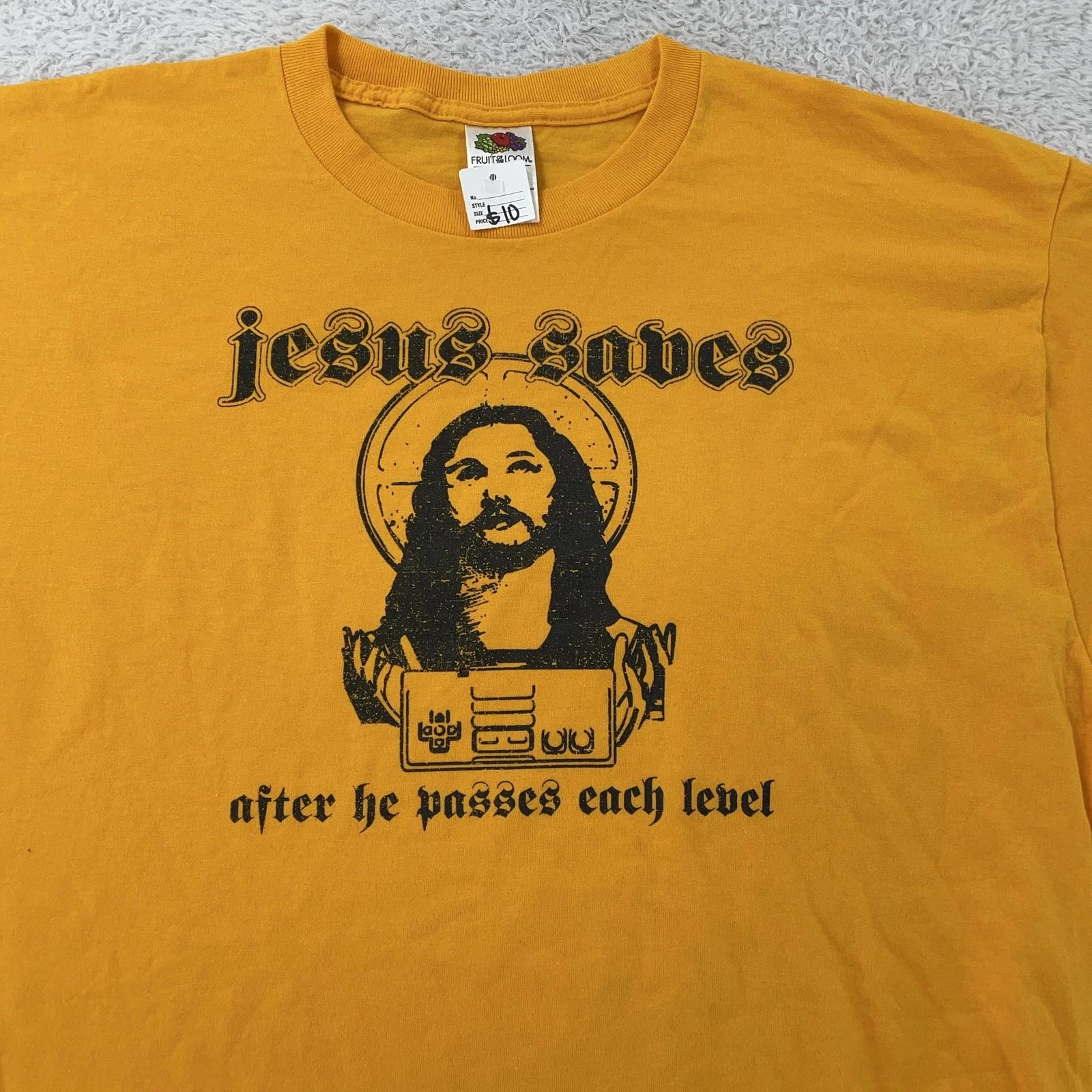 Vtg Jesus Saves Shirt Mens XL After He Passes Each Level God Tee Video Game Joke S