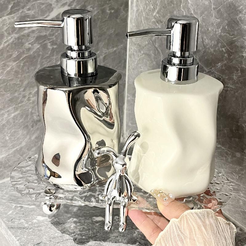 Silver Ceramic Lotion Water Bottle Bathroom Accessories Household Soap Container Home Hotel Makeup Remover Shampoo Storage Jar
