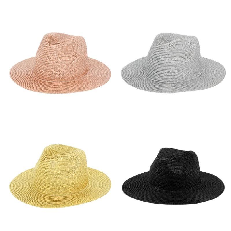 Panama Silver Thread Shiny Straw Hat for Men Raffia Cowboy Hat for Women Vintage Plain Cowboy Hat Breathable and Sun-Protective