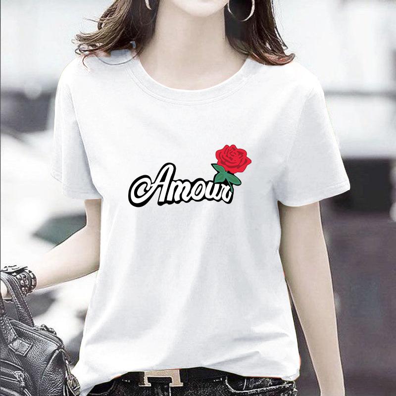 GMXIA Women's Fashion Casual Summer Spring Solid Color Print Short Sleeve O-Neck T-shirts and Loose Tops