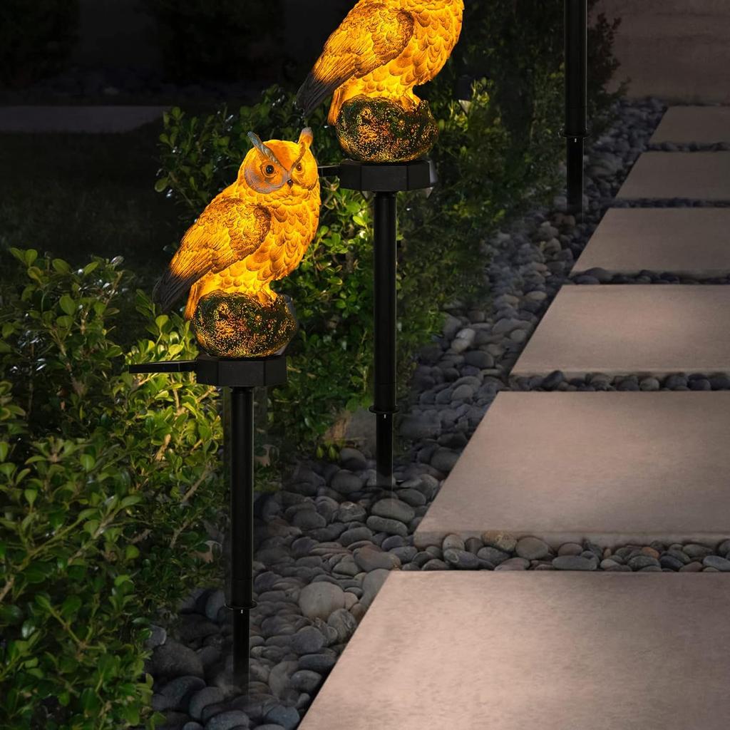 Dazzle Bright Owl Figure Solar LED Lights, Resin Garden Waterproof Decorations with Stake for Outdoor Yard Pathway Outside Patio Lawn Decor To Scare