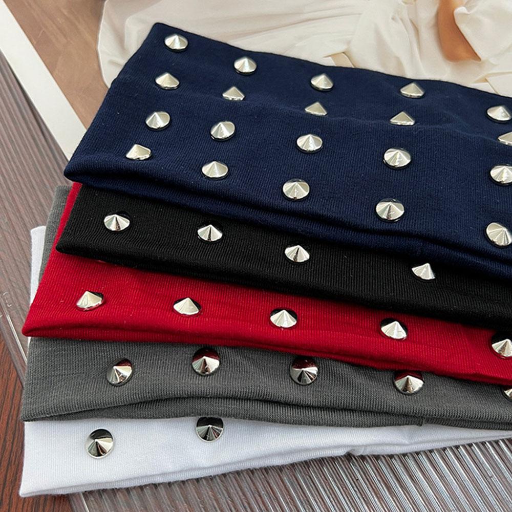 Bandeau de sport large à rivets métalliques pour femmes Bandeau élastique Accessoires de cheveux Mode Design Simple Bandeau absorbant la transpiration