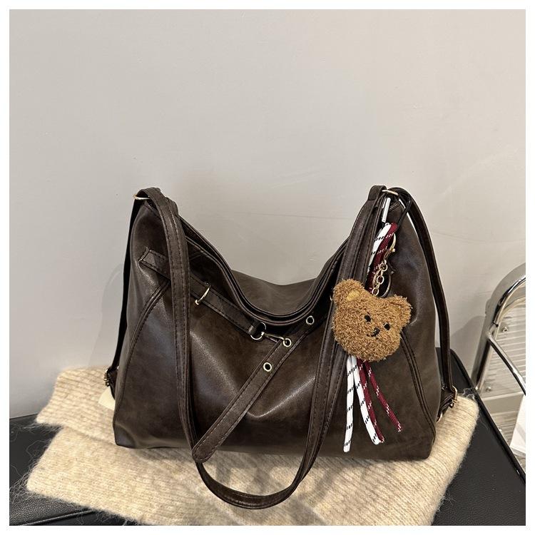 

Ретро большая сумка-тоут Универсальная и повседневная сумка для поездок на работу на одном или двух плечах через плечо для женщин With pendant кофейный