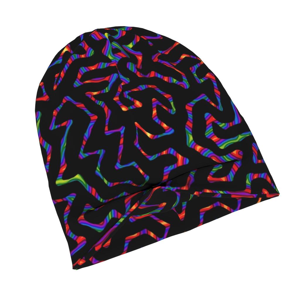 2D Flat Printing Black Rainbow Turing Pattern Modern Adult Beanie Designed to with Laid Back Street Style or Elevate Simple Outfits with Understated E