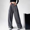 Gray Drapey High Waist Slimming Cargo Pants with Large Pockets - Women's 2025 Spring/Autumn Floor-Length Casual Pants.