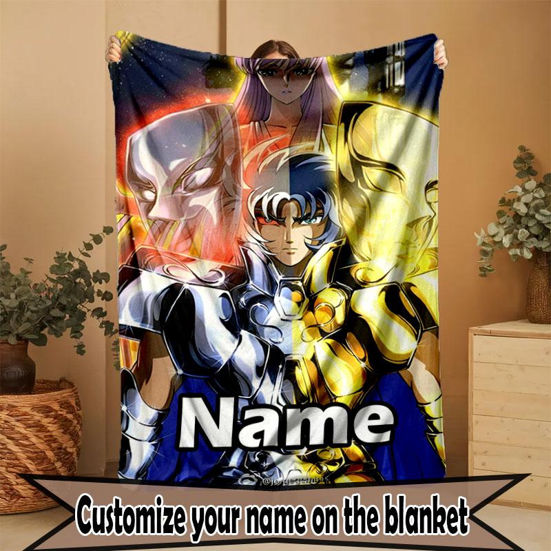 Custom Name Personalized Saint Seiya Print Blanket, Home Decor, Bedroom, Sofa, Camping, Couch, Gifts for Birthday Christmas