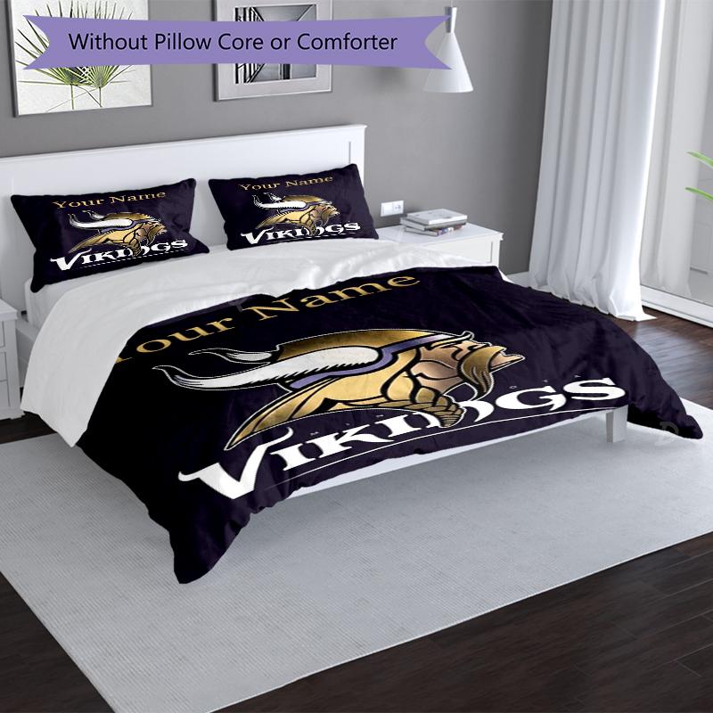 Vikings Fan Gear Custom Name Text Print 1Pc Bedding Set Duvet Cover With Two Pillowcases Soft Bed Linen For Household Bedroom