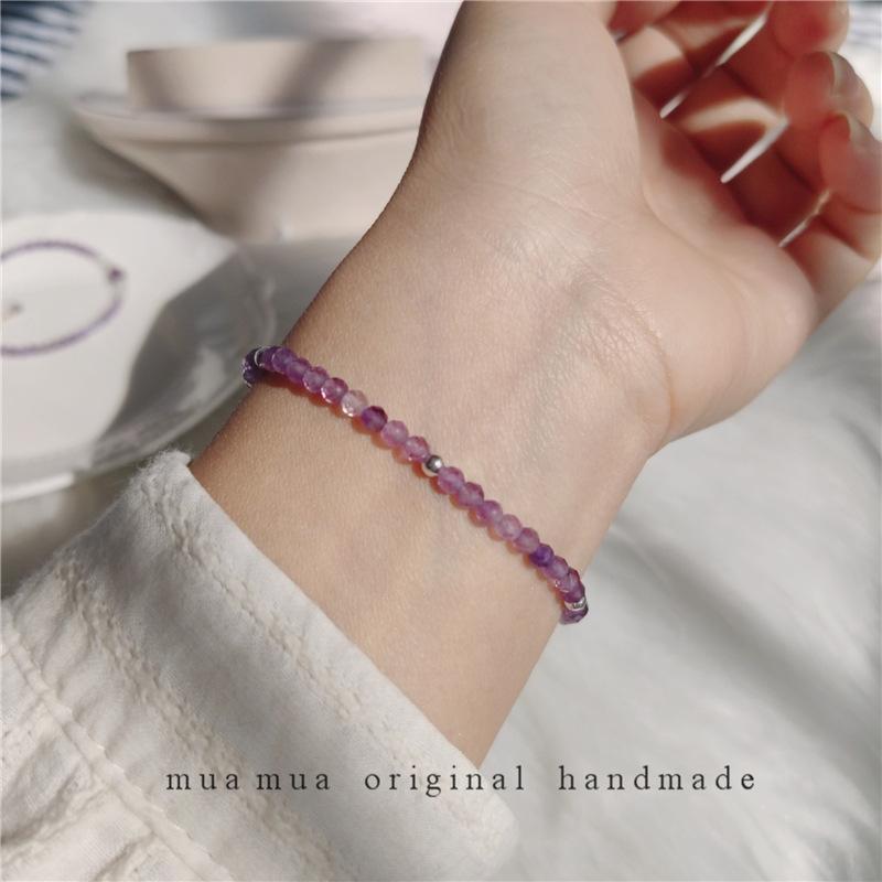 Natürlicher Amethyst/S9Silber Vielseitiger Stil für Kunststudentinnen 3mm Zartes und einfaches Armband für Damen