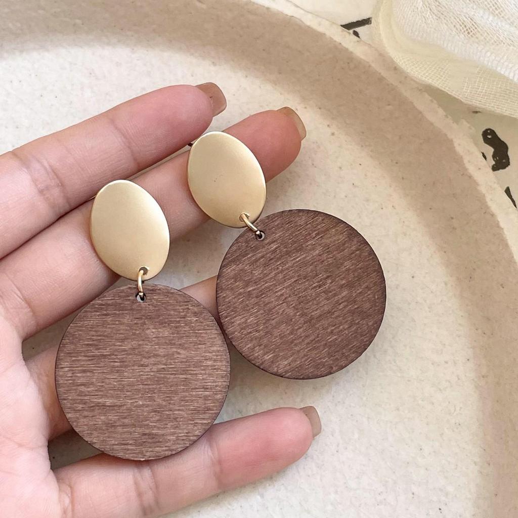 Silbernadel Oval Holzspan Ohrringe: Modischer Retro-Stil, Vielseitige High-End Nischen Ohrstecker