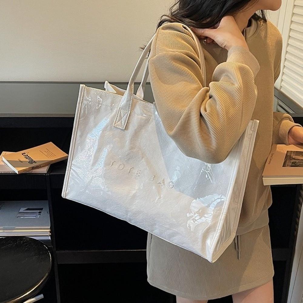 Glossy Transparent Jelly Bag Large Capacity Letter Prints Handbags Fashion PVC Tote Bag Swimming