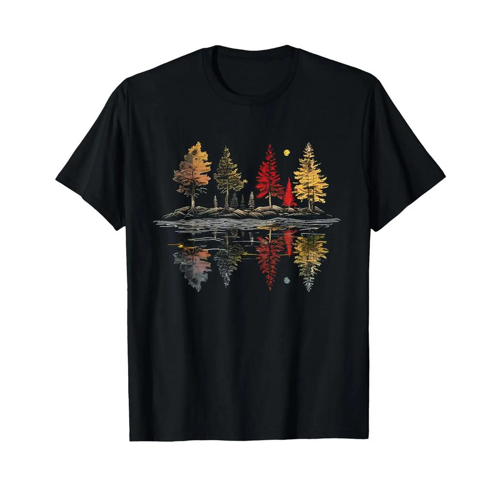 Nature Reflection Trees Outdoor Wildlife Autumn Forest T Shirt vintage Washed Casual Unisex Sof