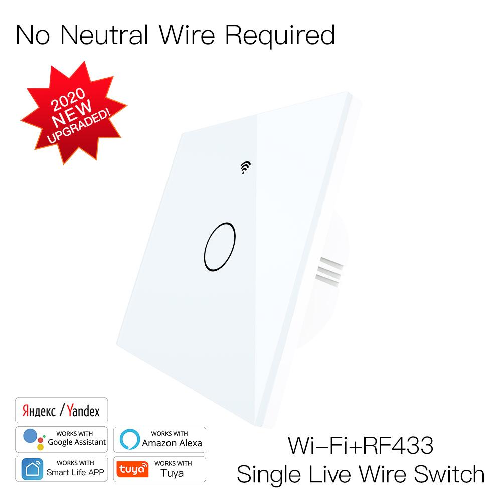 Moes WiFi RF433 Wall Touch Switch No Neutral Wire Needed Wireless Smart Life/Tuya App Relay Status and Backlight Switch
