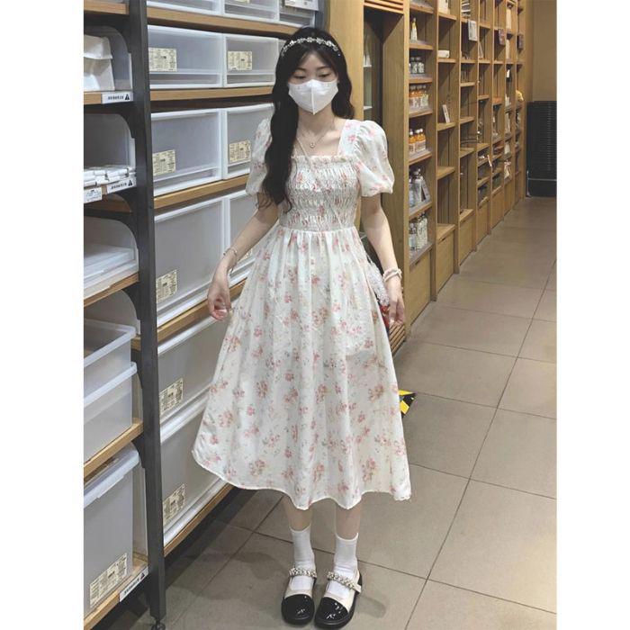 Summer Floral Forest-Style Dress: Gentle Slimming Fairy-Inspired Long Dress for Women L
