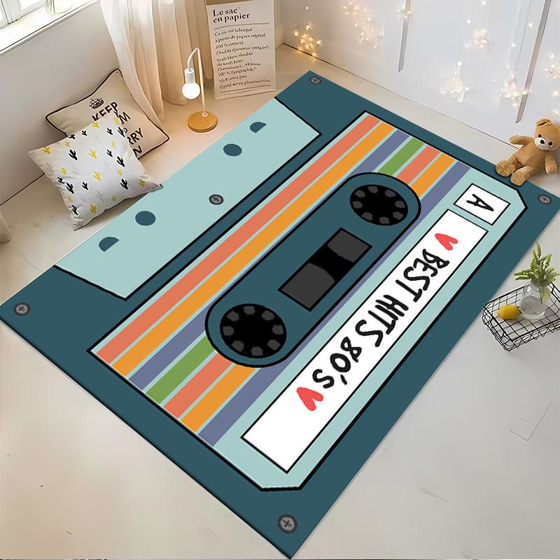 Retro 80's Cassette Design Rug - Non-slip rug suitable for living room and bedroom sofas sofas.