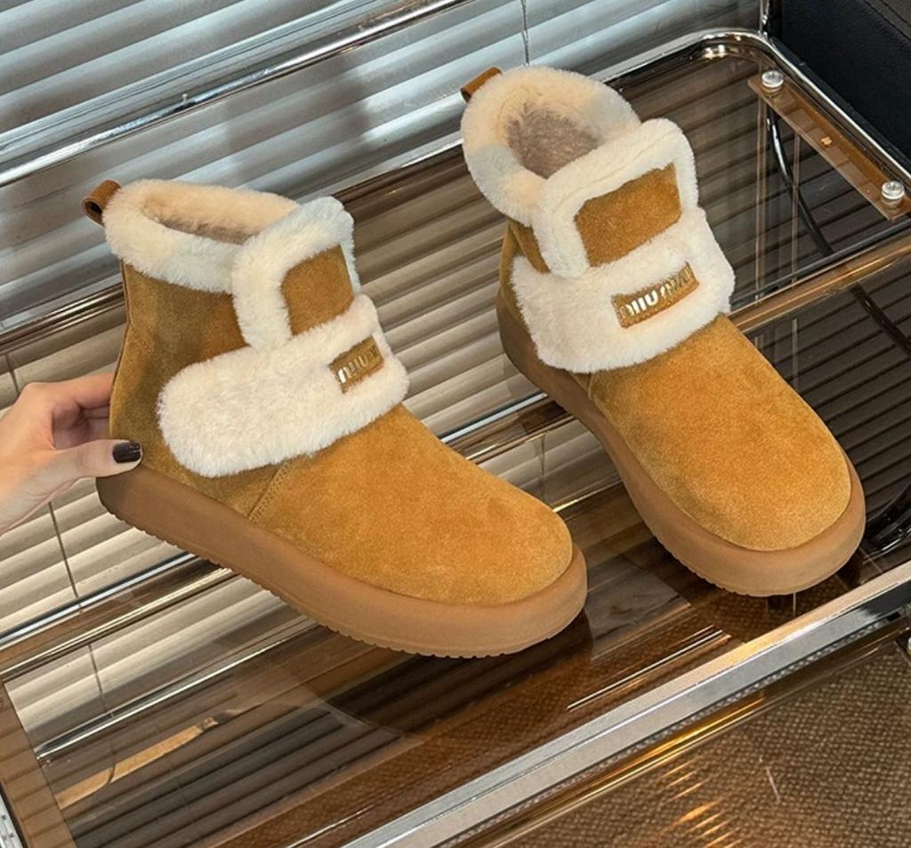 Flats Fur Ankle Platform Suede Snow Boots Women Winter Plush Warm Cotton Shoes 2025 Trend Casual Shoes Cozy Non Slip Botas Mujer