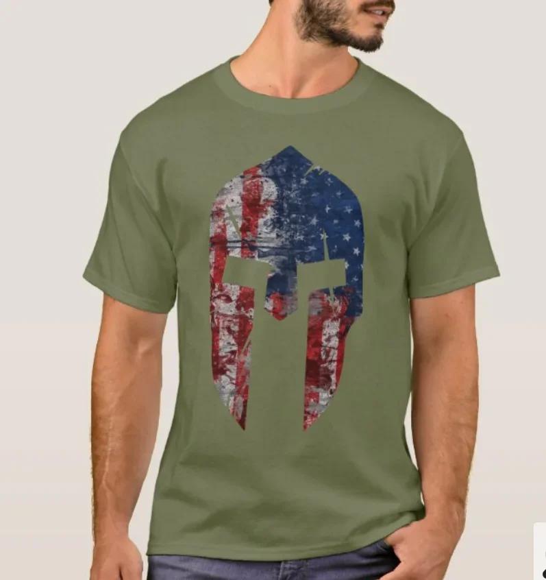 Grunt Style American Flag Spartan Helmet TShirt Summer Cotton Short Sleeve ONeck Mens T Shirt New S3XL