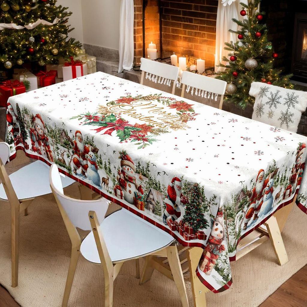 Christmas Tablecloth Snowman Reindeer Holiday Dining Table Cover Dustproof Festive Xmas Party Home Decoration