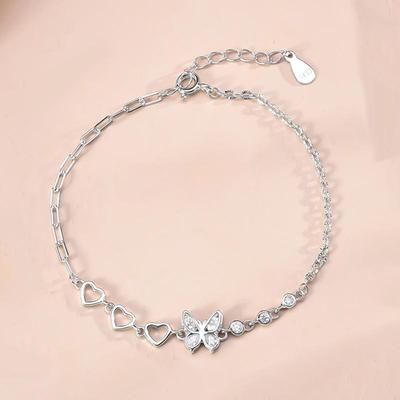 Women's 925 Silver Heart Butterfly Bracelet: Light Luxury, Exquisite Sparkle, 2025 New Collection, High-Value Diamond Jewelry Gift