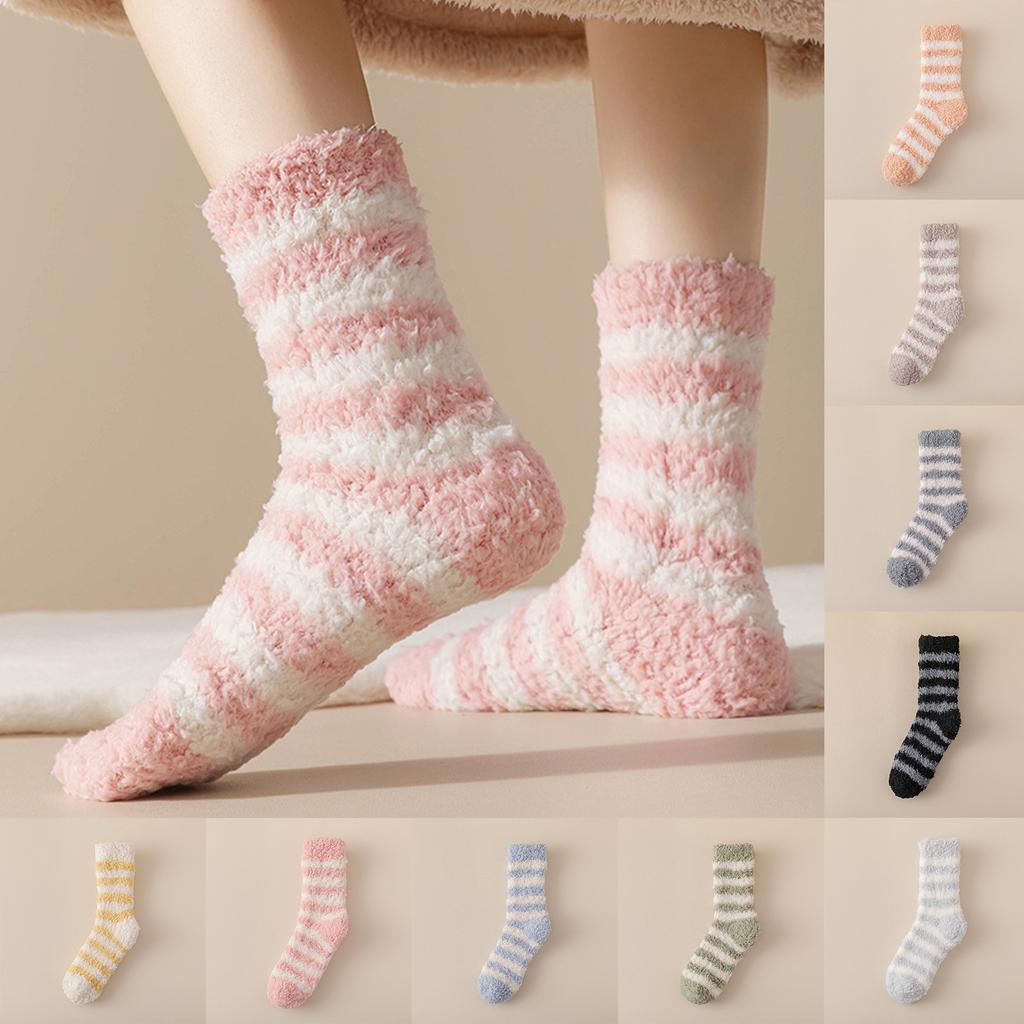 Women's Striped Extra Thick Warm Sleep Socks, Cozy Floor Socks for Lounging at Home