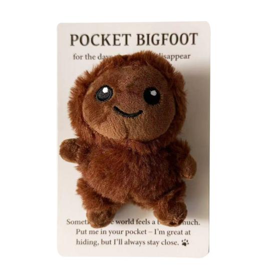 Pocket Sasquatch Plush Doll Emotional Support Stuffed Mini Sasquatch Portable Positive Animal Sasquatch Doll with Positive Card Inspirational Gift B