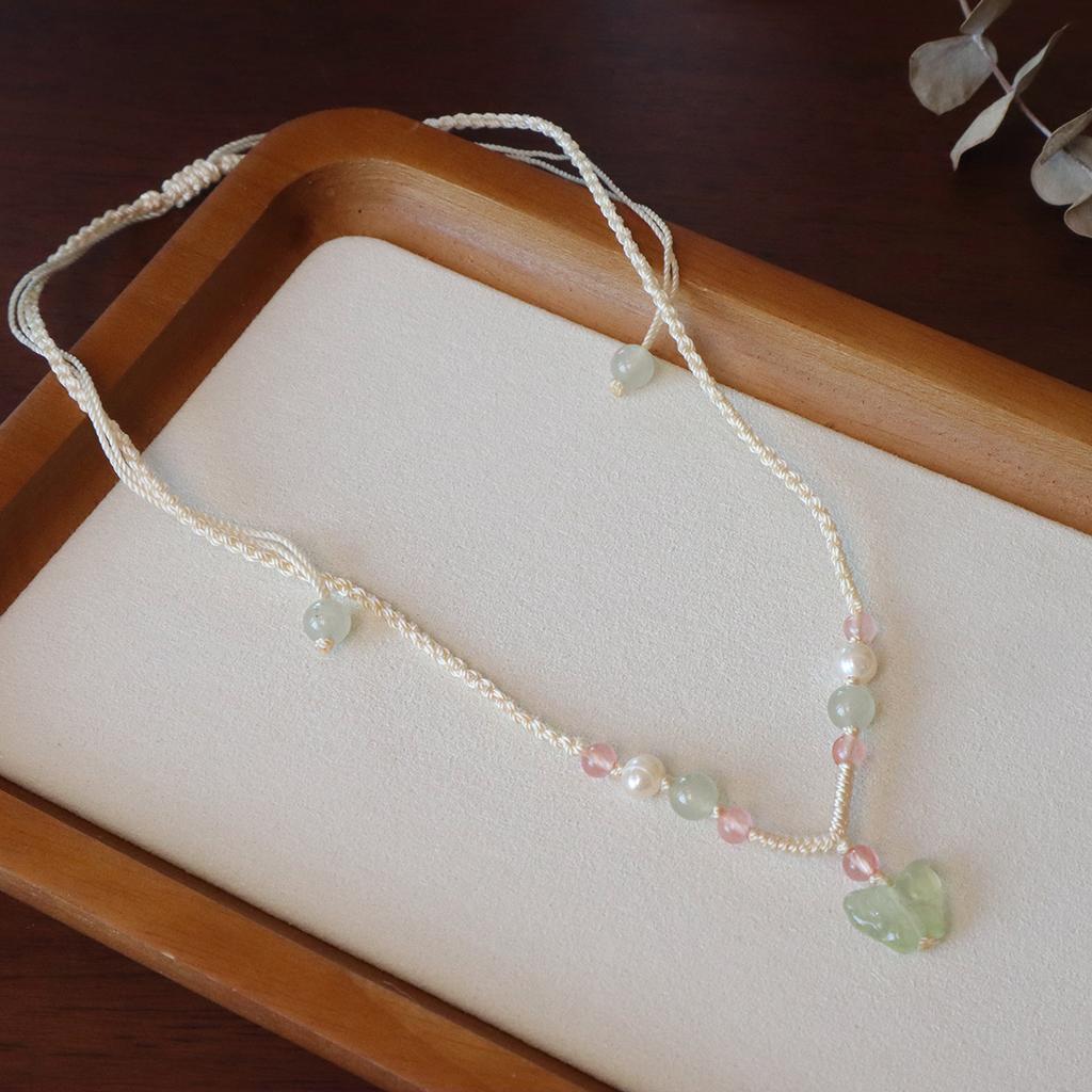 Natural Chalcedony Strawberry Crystal Braided Rope Necklace Bangles Women Fashion Jewelry Accessories Gift